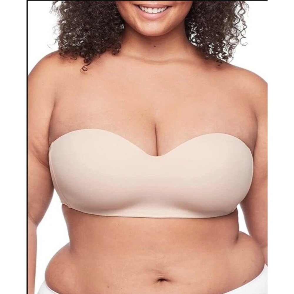 Warners Easy Does It‎ Strapless Bra Womens Large Beige Wireless Convertible New